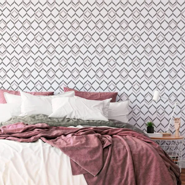 Abstrato Cinza e Rose — ambiente com o papel de parede aplicado