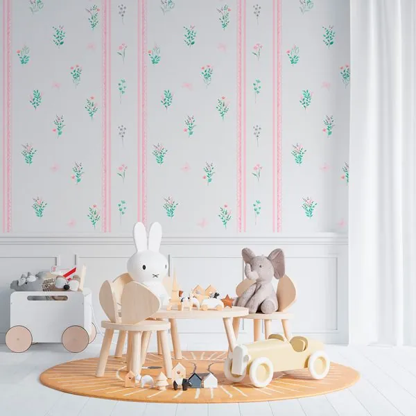 Afeto Aquarela Blush — ambiente com o papel de parede aplicado