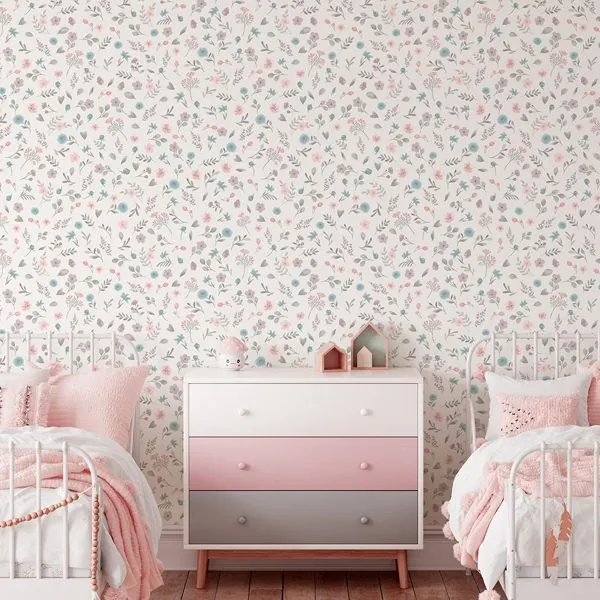 Afeto em Flores — ambiente com o papel de parede aplicado