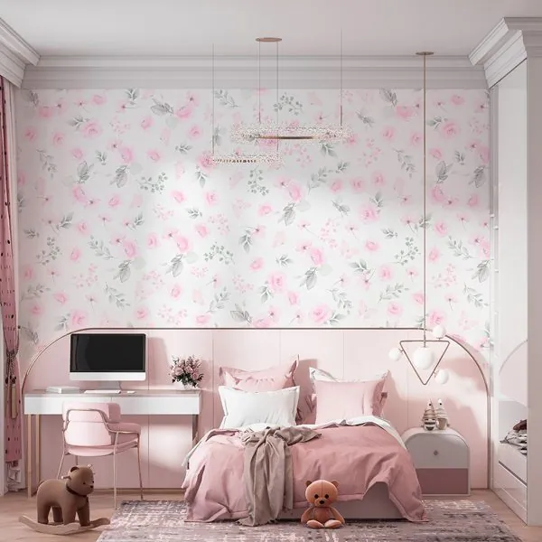 Afeto Feminino Soft — ambiente com o papel de parede aplicado