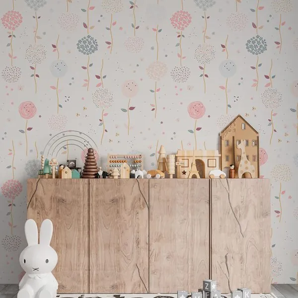 Afeto Flores Abstratas — ambiente com o papel de parede aplicado