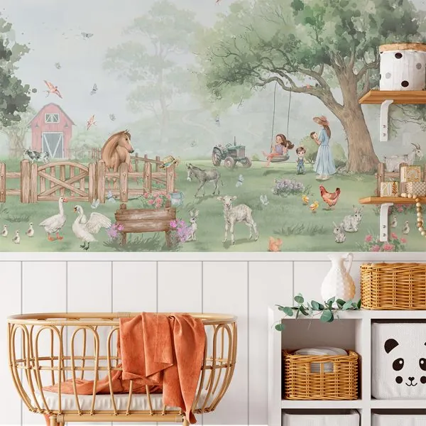 Animais da Fazenda — ambiente com o papel de parede aplicado