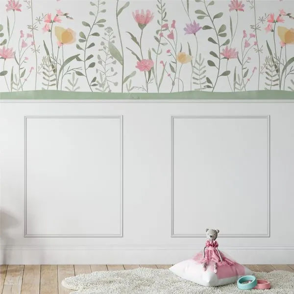Boiserie Off White — ambiente com o papel de parede aplicado