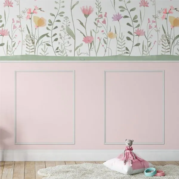 Boiserie Rosa — ambiente com o papel de parede aplicado