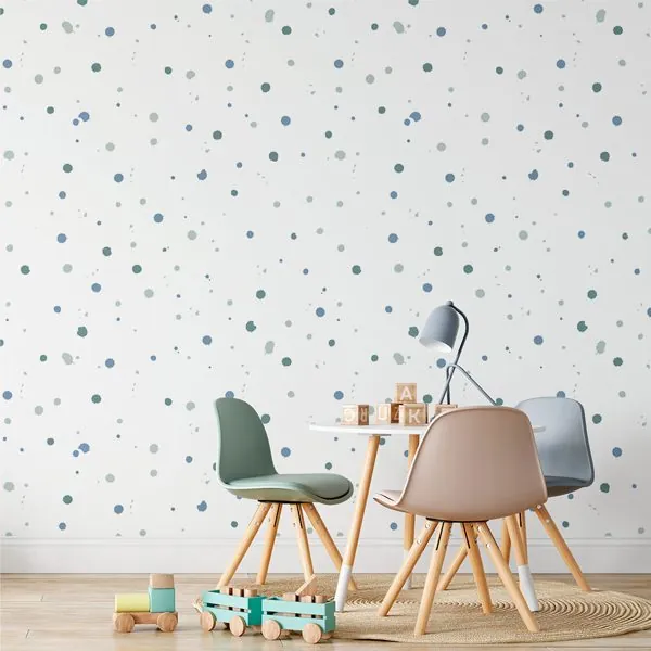 Bolinhas de Tinta Azul — ambiente com o papel de parede aplicado