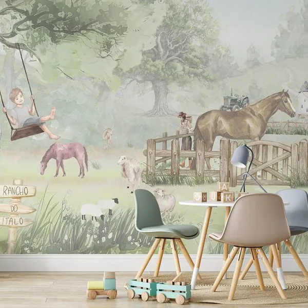 Brincando na Fazenda — ambiente com o papel de parede aplicado