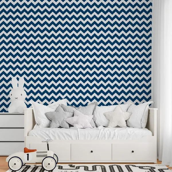 Chevron Azul Marinho — ambiente com o papel de parede aplicado
