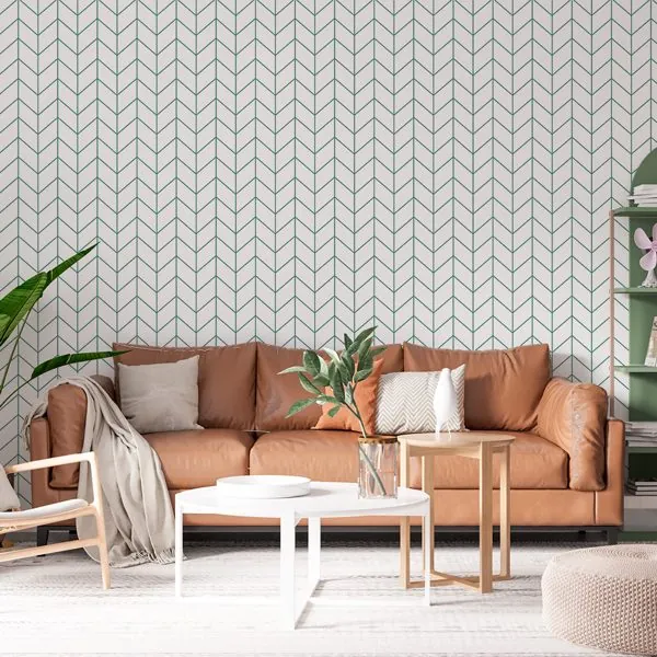 Chevron Clean Verde — ambiente com o papel de parede aplicado