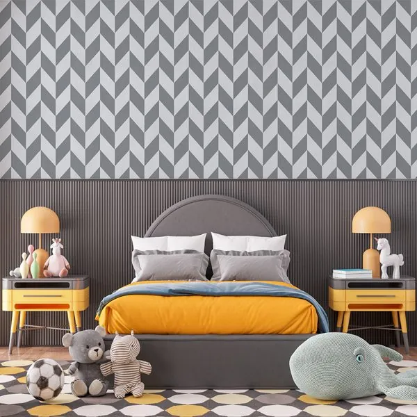 Chevron Texturizado Cinza — ambiente com o papel de parede aplicado