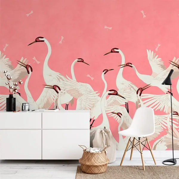 Cisnes Rosa — ambiente com o papel de parede aplicado