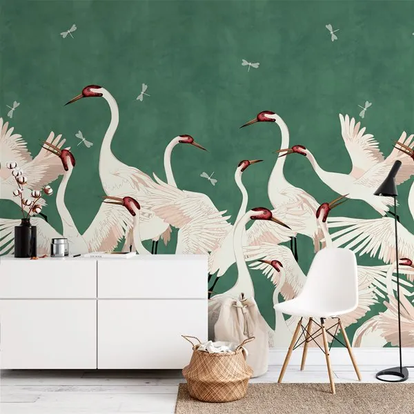 Cisnes Verde — ambiente com o papel de parede aplicado