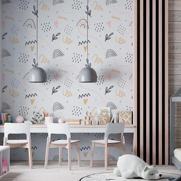 Cute Arco Íris e Geométricos — ambiente com o papel de parede aplicado