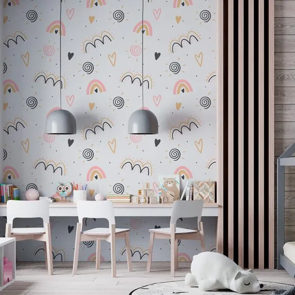 Cute Arco Íris — ambiente com o papel de parede aplicado