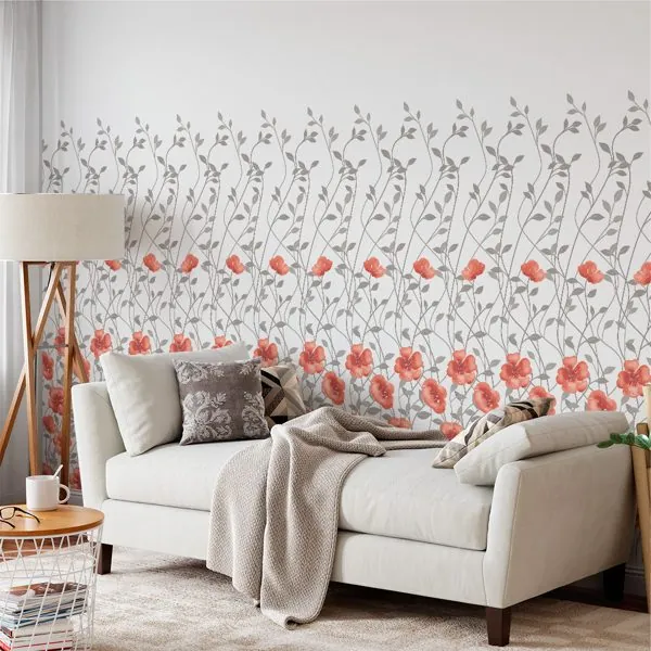 Degrade Floral Vermelho — ambiente com o papel de parede aplicado