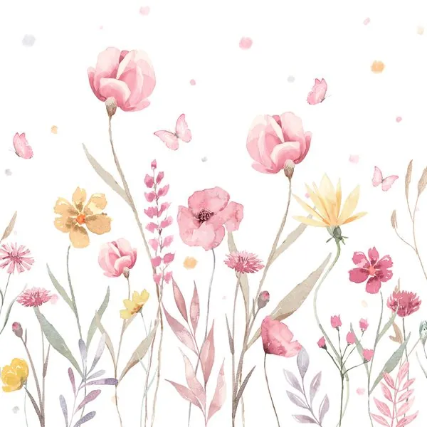 Floral Aquarela com Borboletas — estampa do papel de parede