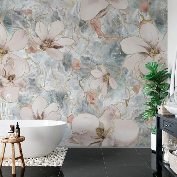 Floral Shiny Gold — ambiente com o papel de parede aplicado