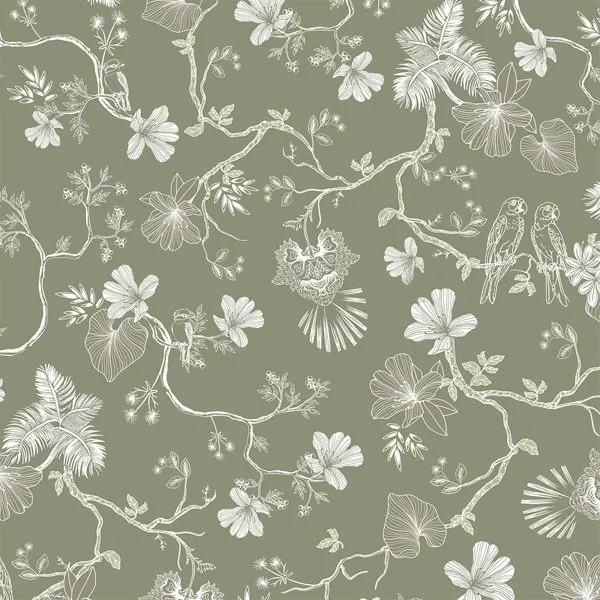 Floral Verde e Branco — estampa do papel de parede
