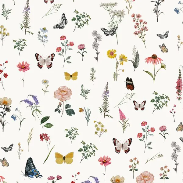 Flores e Borboletas Allover — estampa do papel de parede