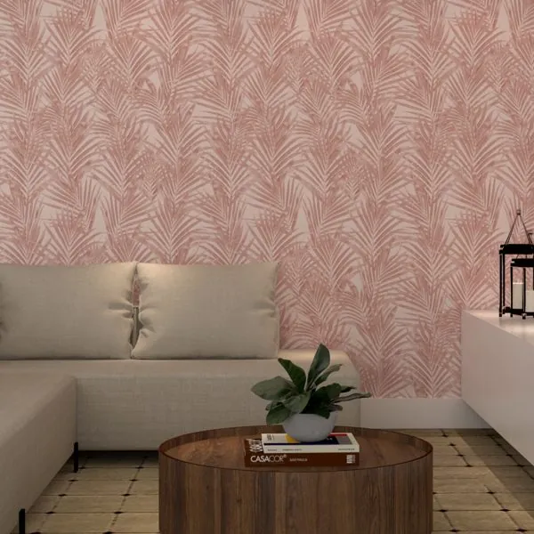 Folhagem Rose — ambiente com o papel de parede aplicado
