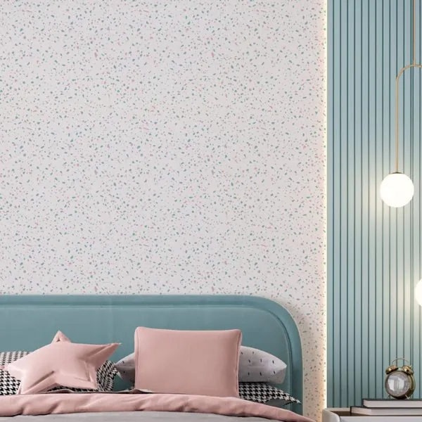 Granilite Rose e Tiffany — ambiente com o papel de parede aplicado