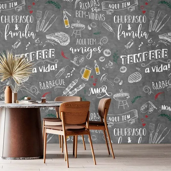 Hora do Churrasco Cinza — ambiente com o papel de parede aplicado