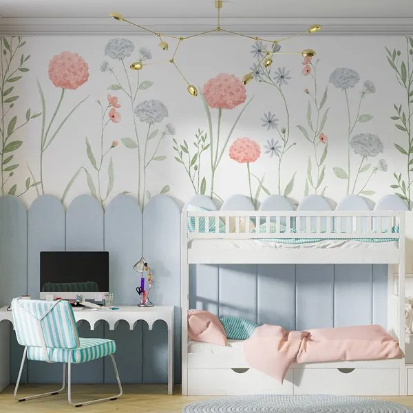 Jardim Bloom — ambiente com o papel de parede aplicado