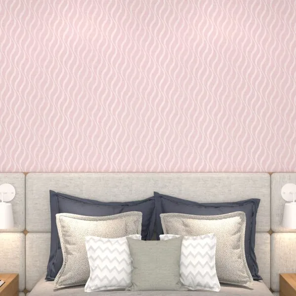 Linen Abstrato Waves Rosa — ambiente com o papel de parede aplicado