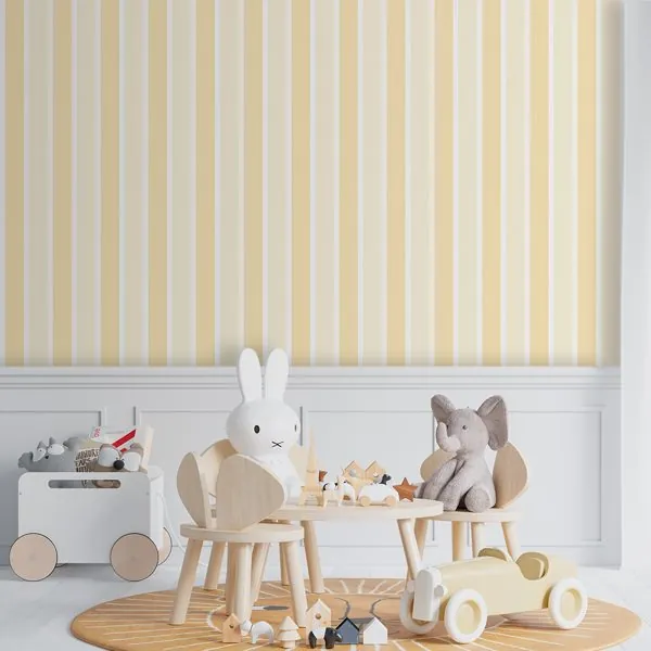 Listras Amarelo e Branco — ambiente com o papel de parede aplicado