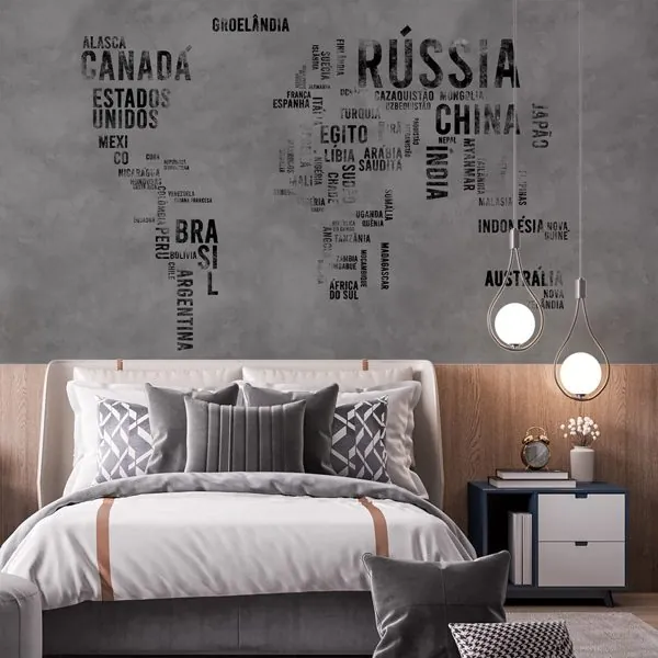 Mapa Mundi Cimento Queimado — ambiente com o papel de parede aplicado
