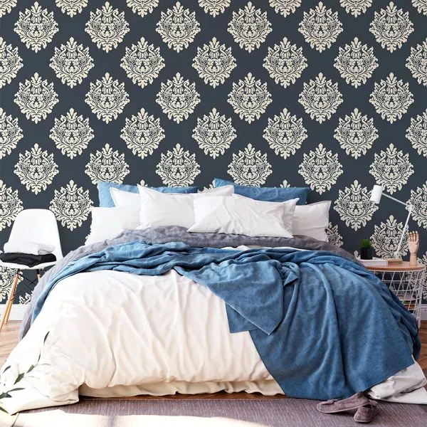 Medalhao Azul Marinho — ambiente com o papel de parede aplicado
