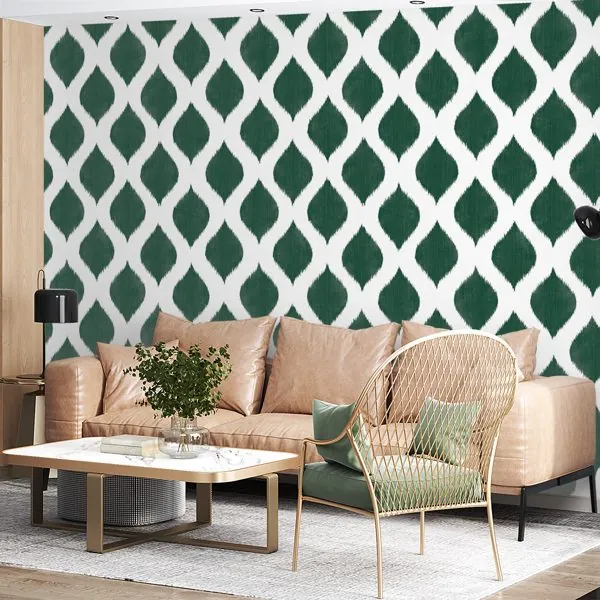 Medalhão Textura Verde — ambiente com o papel de parede aplicado