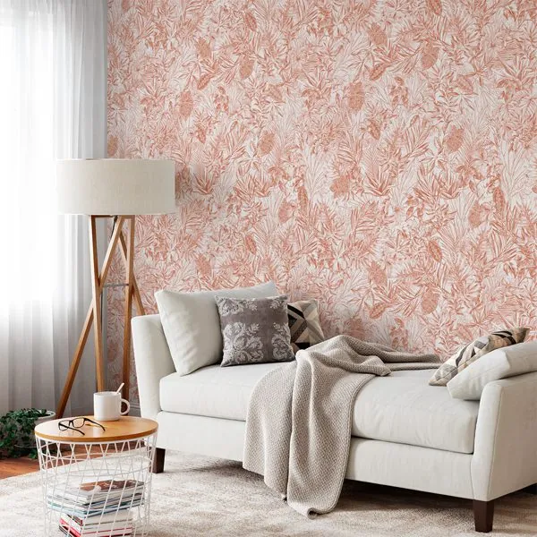 Mix Folhagem Grayscale Mocha — ambiente com o papel de parede aplicado
