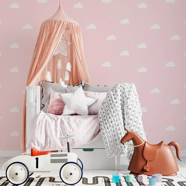 Nuvem Rosa — ambiente com o papel de parede aplicado