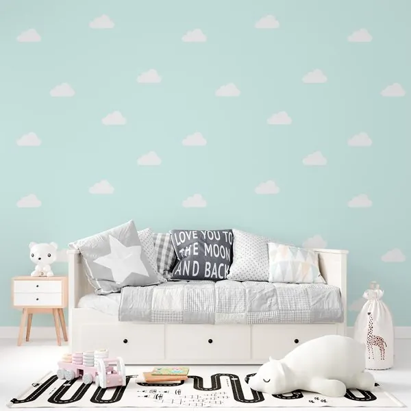 Nuvem Tiffany — ambiente com o papel de parede aplicado