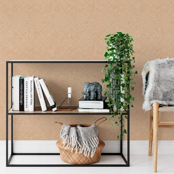 Palha Entrelaçada — ambiente com o papel de parede aplicado