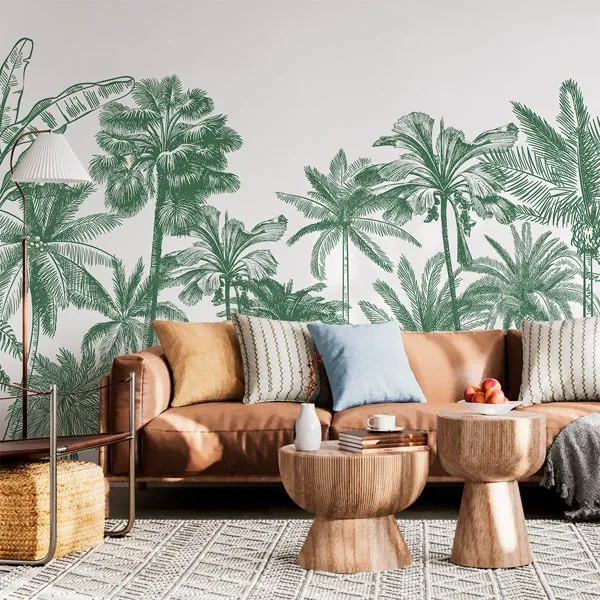 Palm Trees Monocromática Verde — ambiente com o papel de parede aplicado