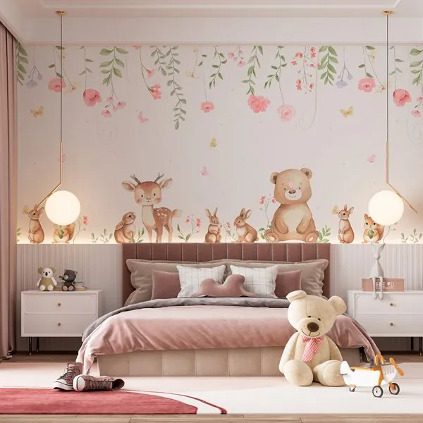 Pendente Cute — ambiente com o papel de parede aplicado