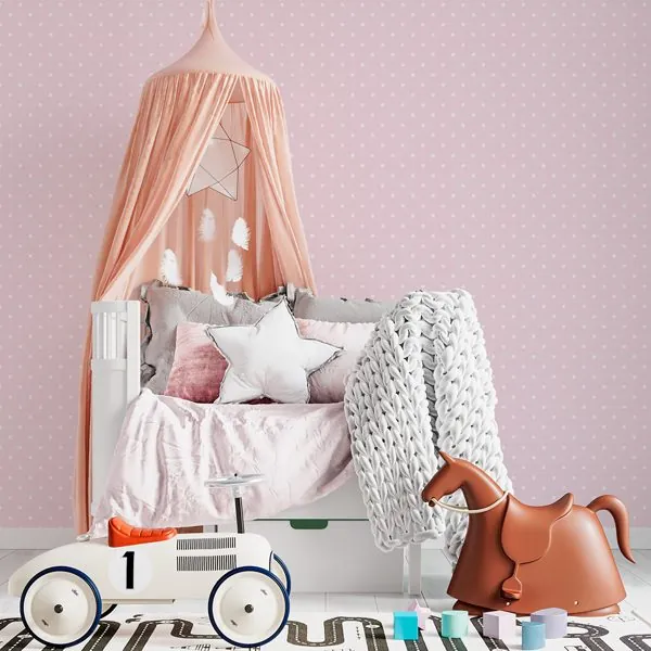 Poa Textura Rosa — ambiente com o papel de parede aplicado