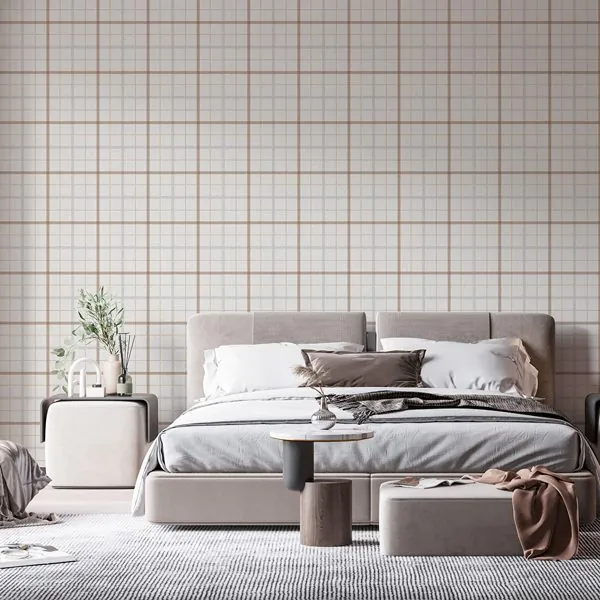 Quadriculado Intercalado Mocha Mousse — ambiente com o papel de parede aplicado