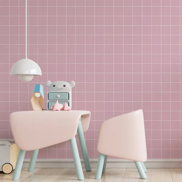 Quadriculado Riscado Rose — ambiente com o papel de parede aplicado