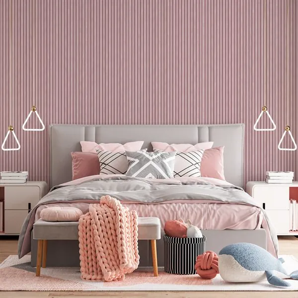 Ripado Rosa — ambiente com o papel de parede aplicado
