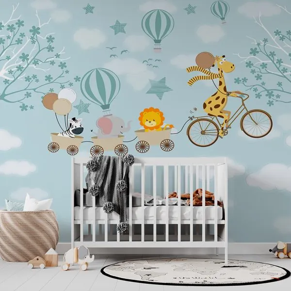 Safari Trenzinho de Bike — ambiente com o papel de parede aplicado