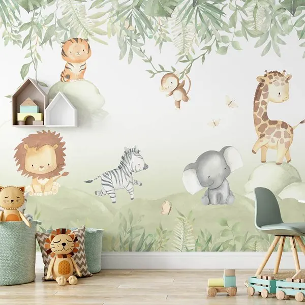 Safari Verde — ambiente com o papel de parede aplicado
