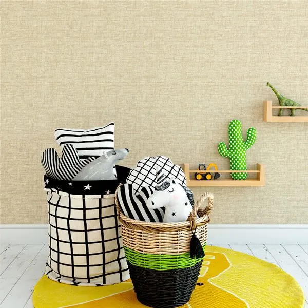 Textura Linho Amarelo — ambiente com o papel de parede aplicado
