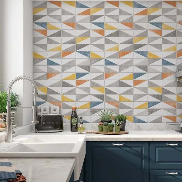 Triangulos Desgastado — ambiente com o papel de parede aplicado