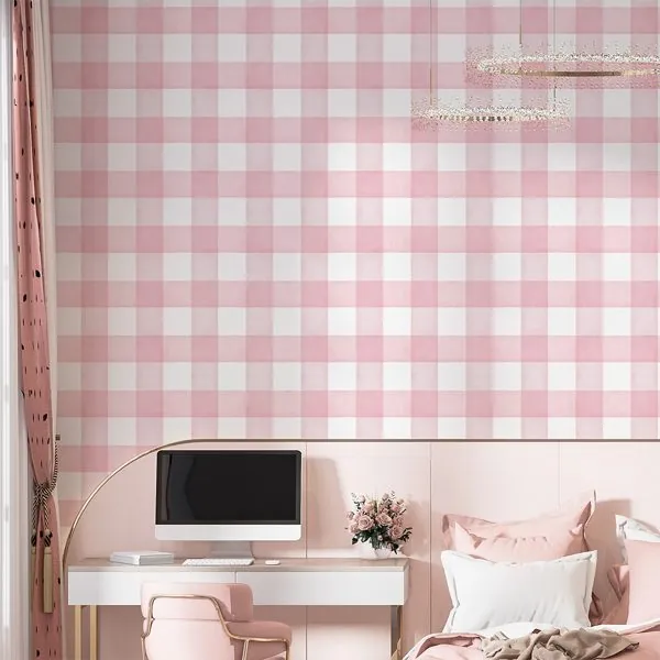 Xadrez Estonado Soft Rosa — ambiente com o papel de parede aplicado