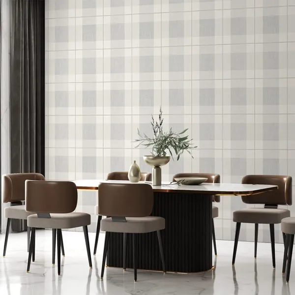 Xadrez Lux Cinza — ambiente com o papel de parede aplicado