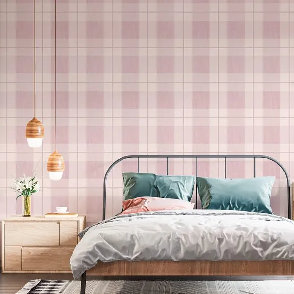 Xadrez Lux Rosa — ambiente com o papel de parede aplicado