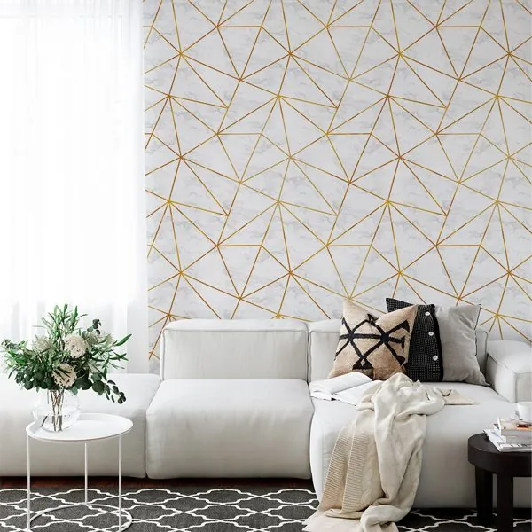 Zara Marmore Gold — ambiente com o papel de parede aplicado